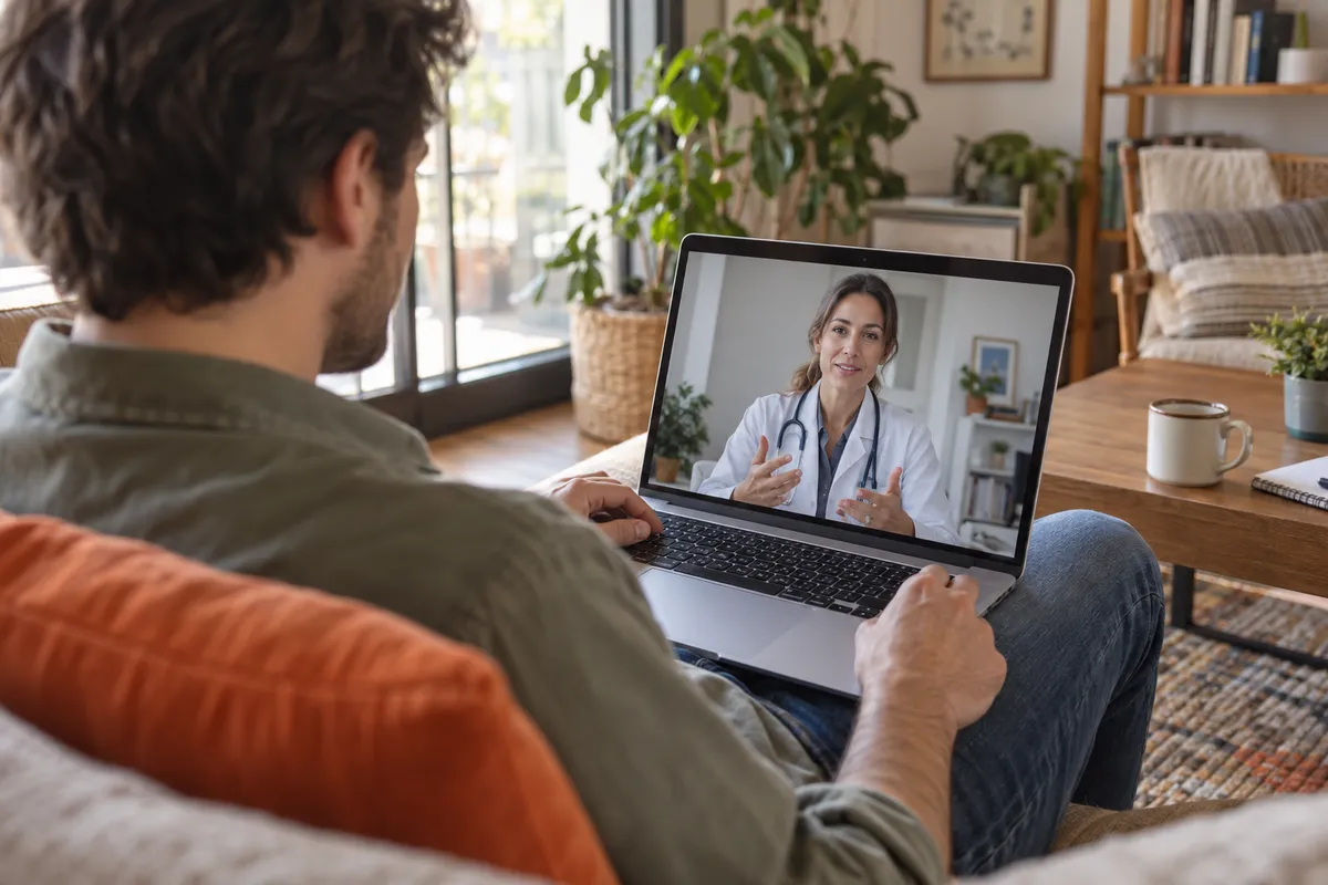 Escena ilustrativa de una consulta médica online desde casa
